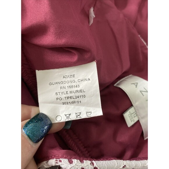 Azazie Junior Bridesmaid Dress J12 Girl's 12 Halter Floral Mulberry White Classy - Picture 8 of 9